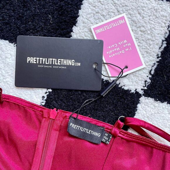 NWT Pretty Little Thing Red Satin Dress 2 - Picture 3 of 4